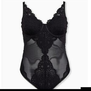 🆕 1X BLACK MESH & LACE UNDERWIRE THONG BODYSUIT
